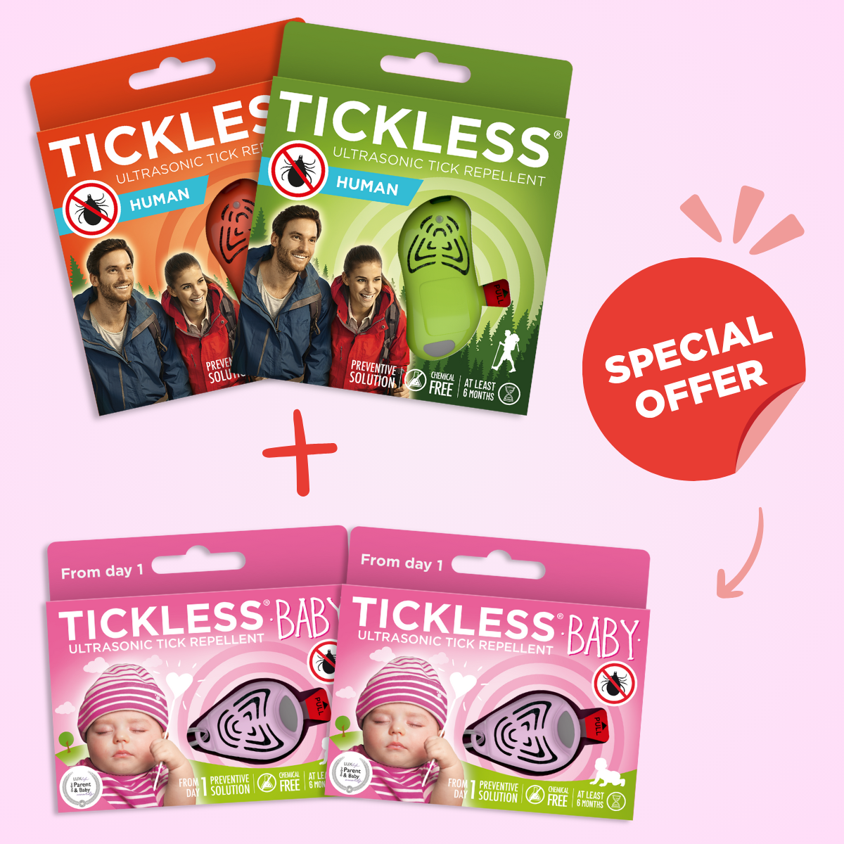 TicklessUSA pink TICKLESS® Family Pack Extra – Limited Edition (Available until June 30th) sonicguard SonicGuard sonicguardusa SonicGuardUSA tick repeller ultrasonic Tickless TicklessUSA tick and flea repellent safe