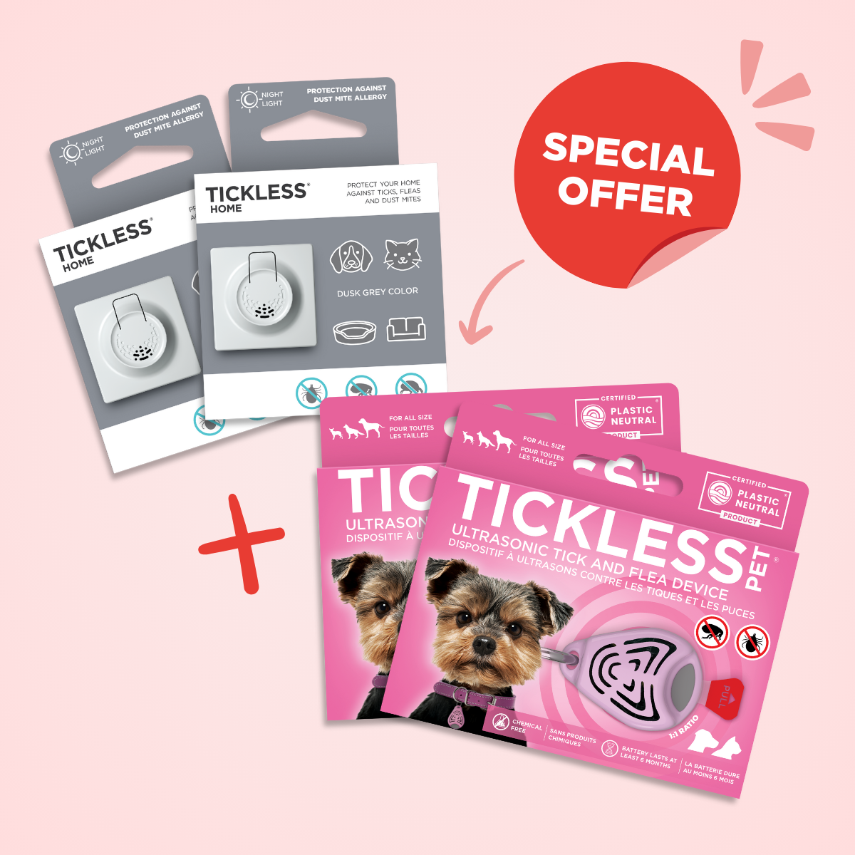 TicklessUSA ultrasonic tick and flea device grey-pink Perfect Protection Offer - 2 Tickless Home + 2 Tickless Pet sonicguard SonicGuard sonicguardusa SonicGuardUSA tick repeller ultrasonic Tickless TicklessUSA tick and flea repellent safe