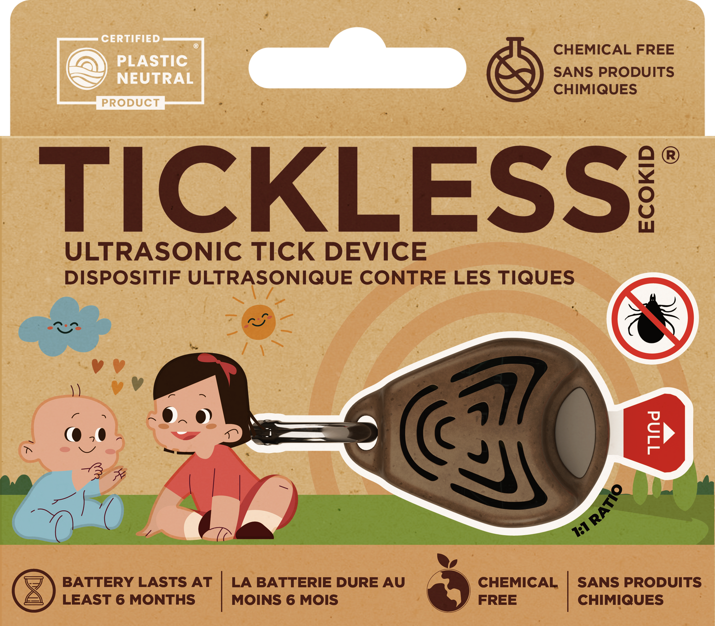 TicklessUSA EcoKid Brown TICKLESS® ECOKID - Chemical-free, ultrasonic tick device for kids in biodegradable cover sonicguard SonicGuard sonicguardusa SonicGuardUSA tick repeller ultrasonic Tickless TicklessUSA tick and flea repellent safe