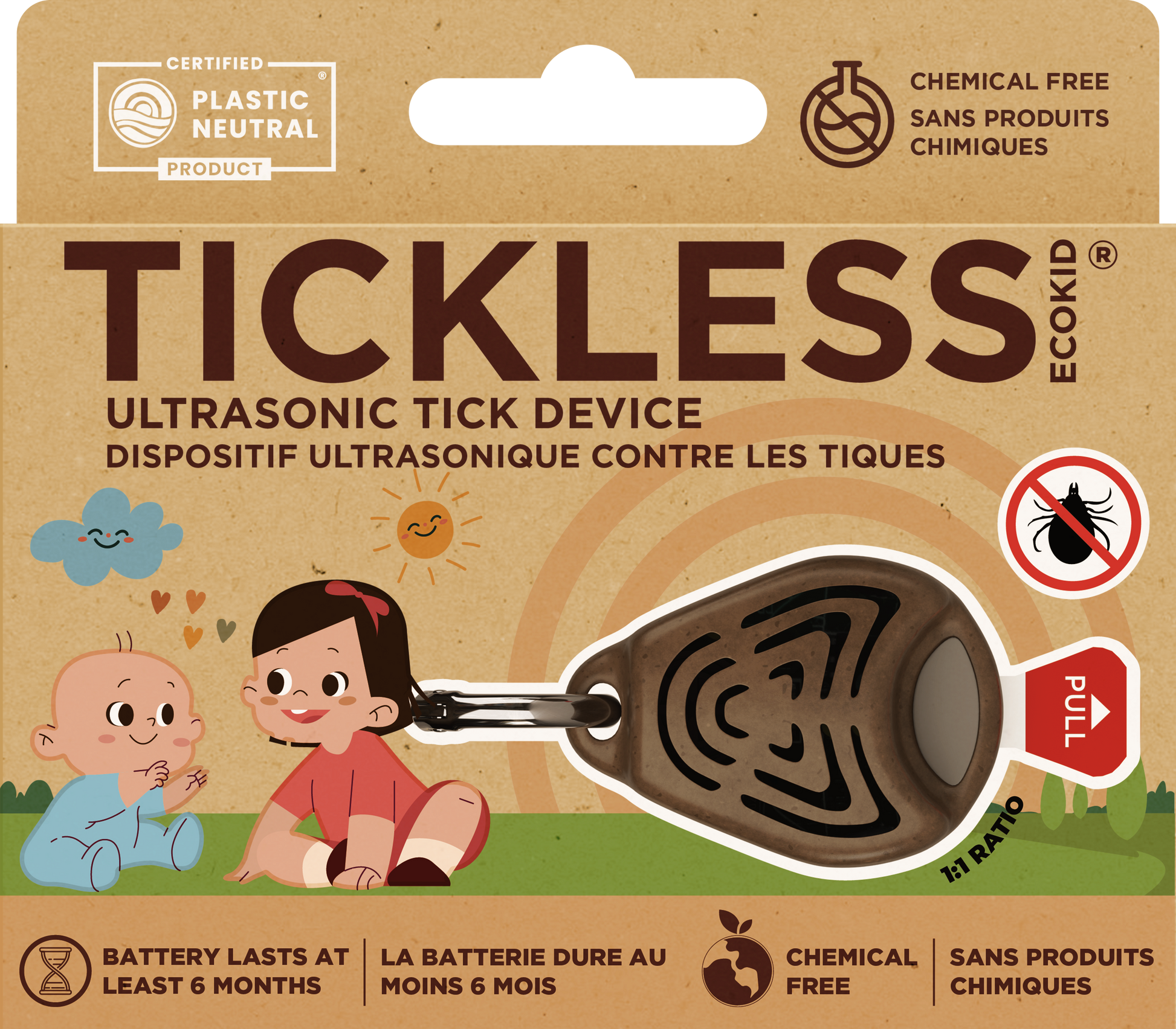 TicklessUSA EcoKid Brown TICKLESS® ECOKID - Chemical-free, ultrasonic tick device for kids in biodegradable cover sonicguard SonicGuard sonicguardusa SonicGuardUSA tick repeller ultrasonic Tickless TicklessUSA tick and flea repellent safe