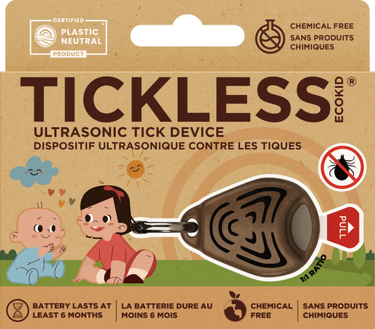 TicklessUSA EcoKid Brown TICKLESS® ECOKID - Chemical-free, ultrasonic tick device for kids in biodegradable cover sonicguard SonicGuard sonicguardusa SonicGuardUSA tick repeller ultrasonic Tickless TicklessUSA tick and flea repellent safe