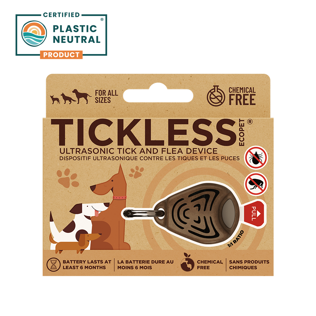 TicklessUSA EcoPet Brown TICKLESS® EcoPet - Chemical-free, ultrasonic tick and flea device for pets in biodegradable cover sonicguard SonicGuard sonicguardusa SonicGuardUSA tick repeller ultrasonic Tickless TicklessUSA tick and flea repellent safe