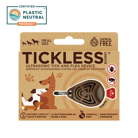 TicklessUSA EcoPet Brown TICKLESS® EcoPet - Chemical-free, ultrasonic tick and flea device for pets in biodegradable cover sonicguard SonicGuard sonicguardusa SonicGuardUSA tick repeller ultrasonic Tickless TicklessUSA tick and flea repellent safe